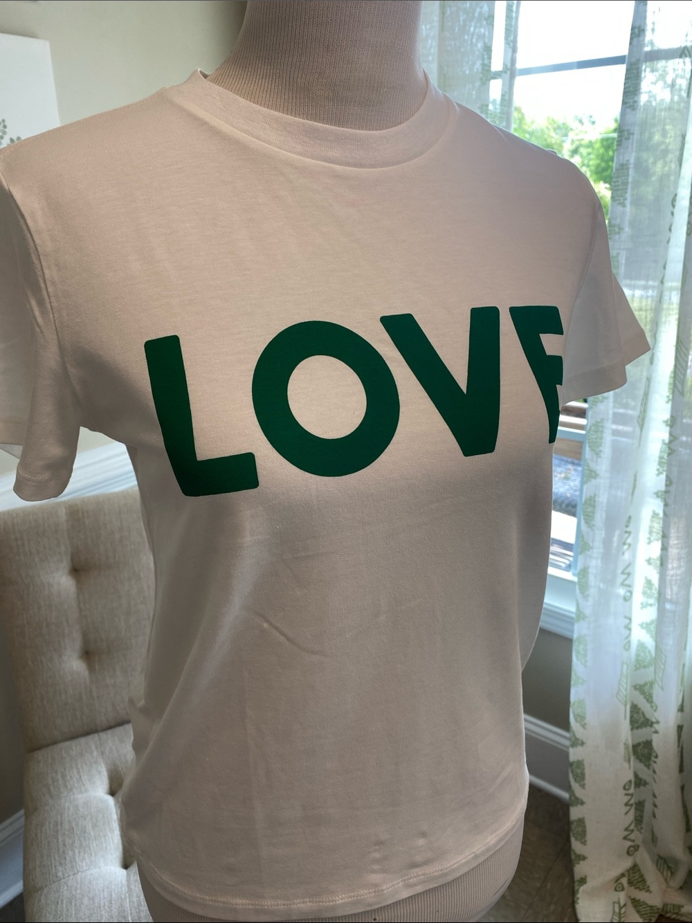 ANTONIO MELANI White Short Sleeve Tee with Green LOVE Graphic